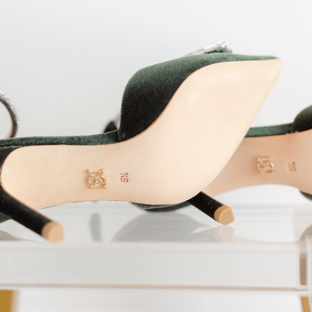 Badgley Mischka 5.5 Marlow Velvet Green Heels Emerald Ornament Stilettos - Picture 15 of 16